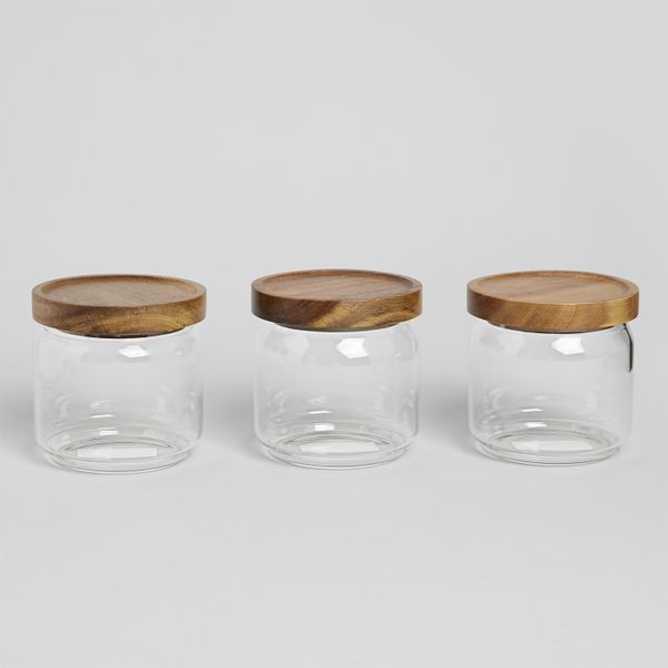 George &amp; Mason - 400ml Glass Storage Canister with Acacia Lid - Set of 3