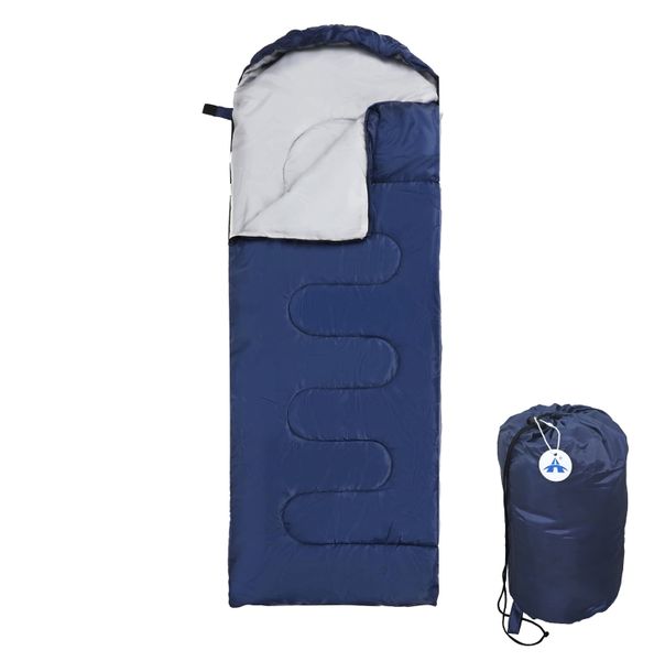 ALANES 3 Seasons Envelope Hooded Camping Sleeping Bag (180+30)x75cm - Navy