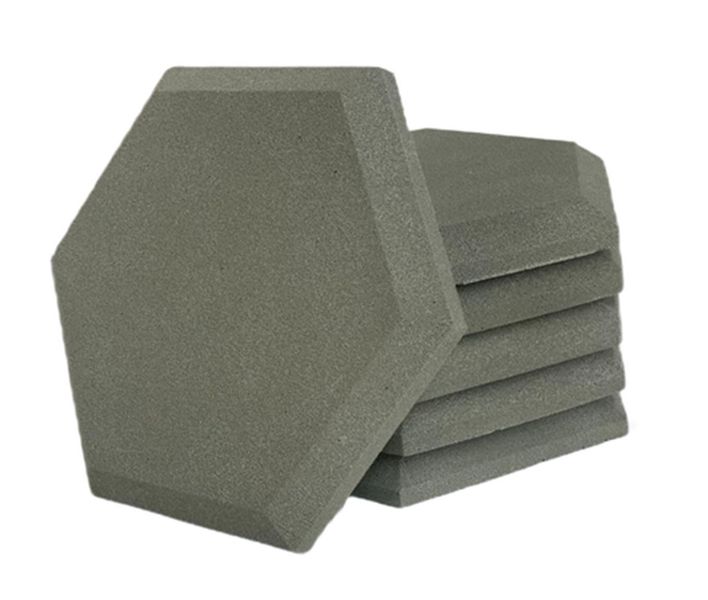 Acoustic Sound Panels - BEVELLED HEXAGON - GREY (Pack of 6)