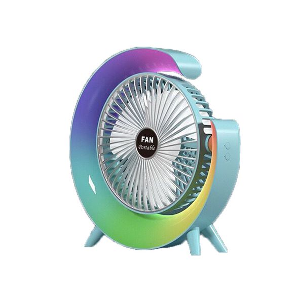 Desktop Fan with Colorful Night Light - 180-Degree Rotation - Blue