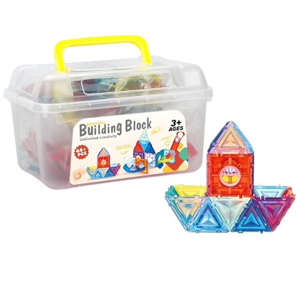 44-Piece Geometric Building Block Set with Marble Run &amp; Carry Case