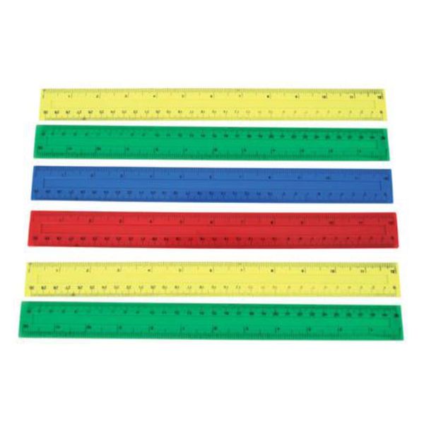 Bulk Pack x 6 Assorted Colour Rulers 30cm