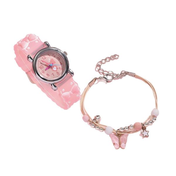 New Silicone Strap Bow Cartoon Pattern Watch Beaded Butterfly Set - 2 Piece