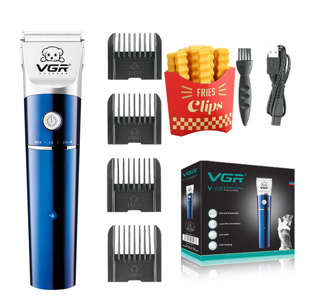 VGR Pet Hair Trimmer Clipper: 4-Comb Set with Ceramic Blade &amp; Seal Clips