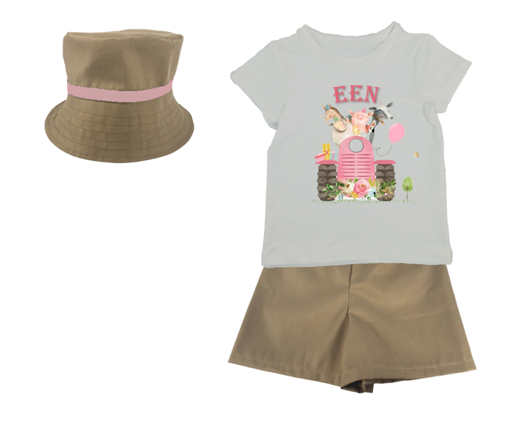 First birthday outfit with hat-Farm theme/Khakis-Tractor Een(Afr)