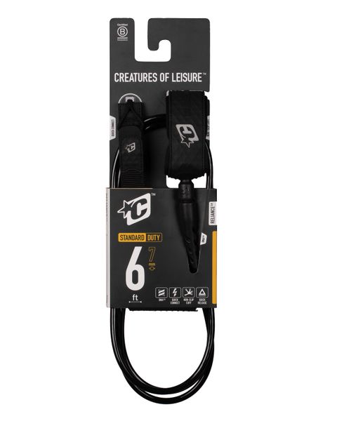 Creatures Reliance 2.0 Standard Duty 6ft : Surfboard Leash Black Silver