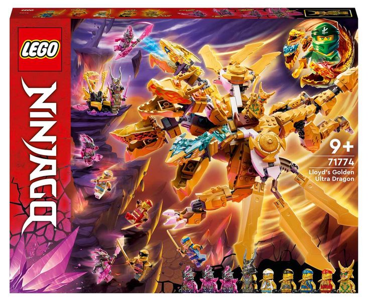 LEGO® NINJAGO® Lloyd’s Golden Ultra Dragon 71774 Building Toy Set (989 Pieces)
