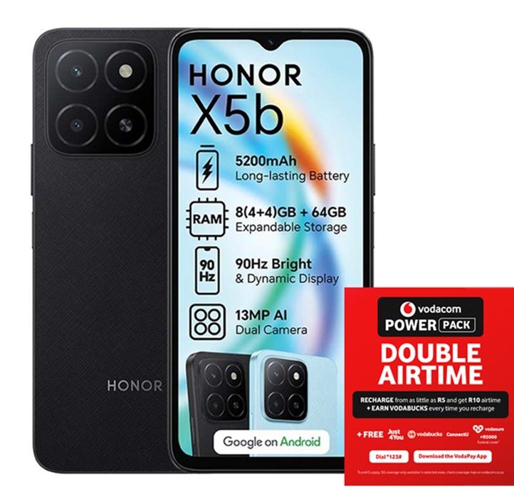 HONOR X5b 64GB LTE Dual Sim - Midnight Black + Vodacom SIM Card Pack