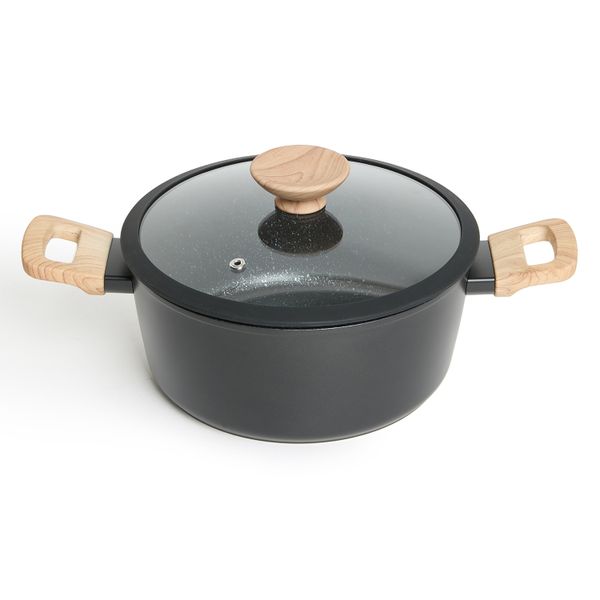 George &amp; Mason - Black Non-Stick Granite Coated Pot with Glass Lid - 20cm