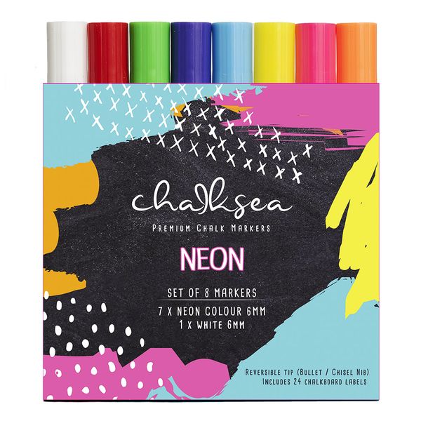 Chalksea - 8 Chalk Markers Neon Colours + 24 Chalkboard labels