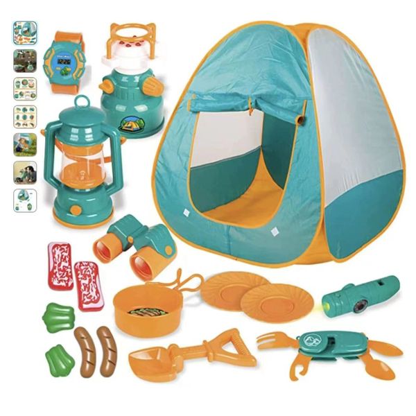 Outdoor Toys for Kids, Pop Up Play Tent with Camping Gear and Tools Set