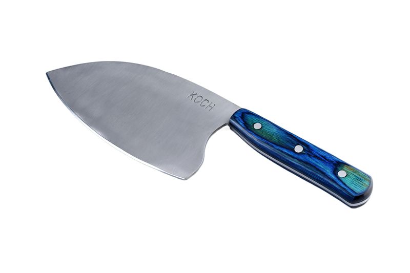 CK-103BL Tang Cleaver Knife with Blue PakkawoodHandle and Leather Sheath