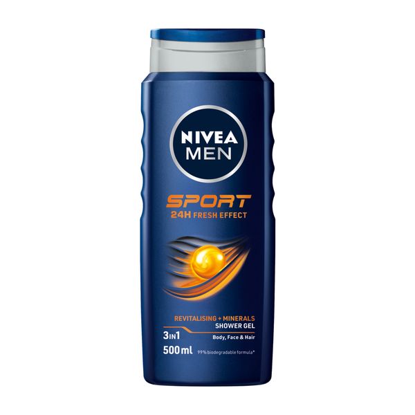 NIVEA MEN Sport 3in1 Shower Gel Wash with Revitalising Minerals, 500ml