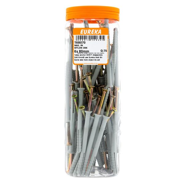 EUREKA Nail-In Anchor Nylon Countersunk 6 x 80mm Q:75 T6B070