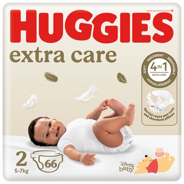 Huggies Extra Care New Baby Nappies Size 2 66s Value Pack