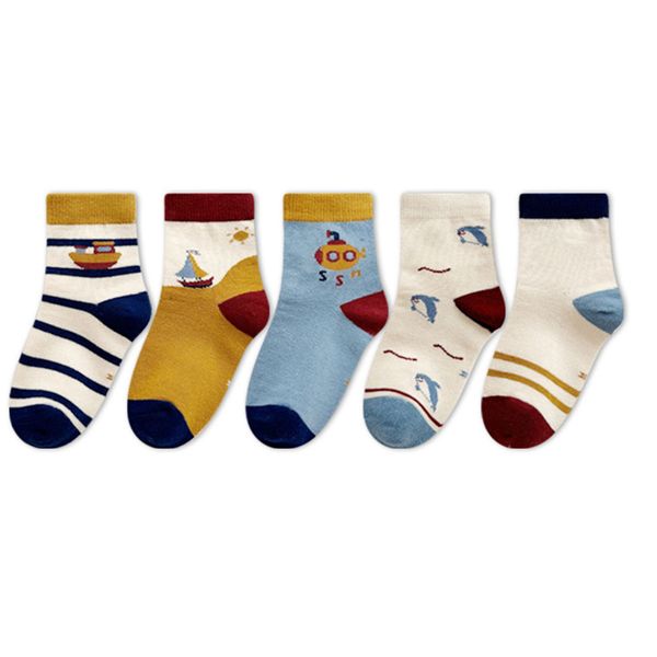 Kids Cartoon Mid Tube Socks 5 Pairs Cute Cotton