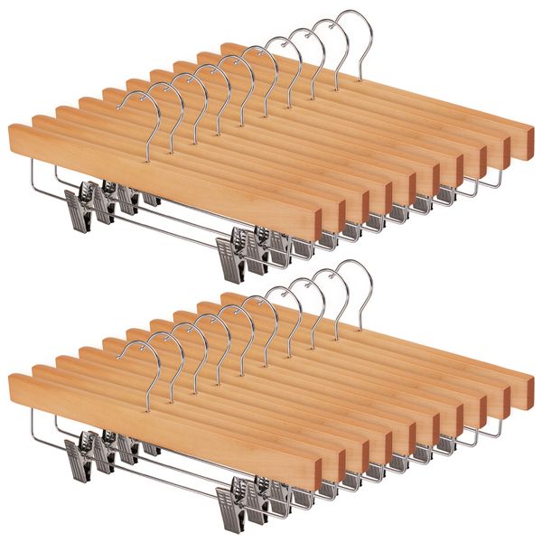 Chenshia 20Pc Wooden Hangers Pants Skirt Hangers Adjustable Non Slip Clips