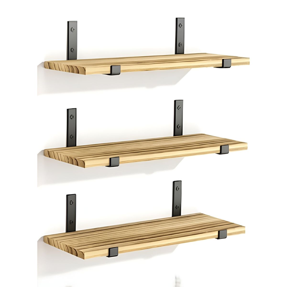 3 Piece Wooden Wall Shelves for Living Room Decor & Storage - Brown