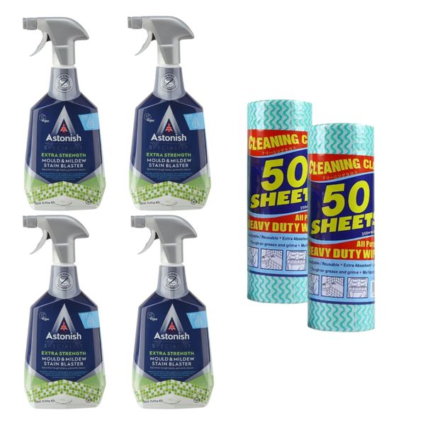 Astonish Mould &amp; Mildew Stain Blaster (4 Pack) + Heavy Duty Wipes