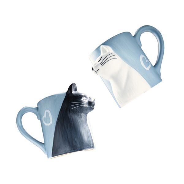Ceramic Cat Mug Set, Matching Couple Coffee Cups, Gift Box for Cat Lovers