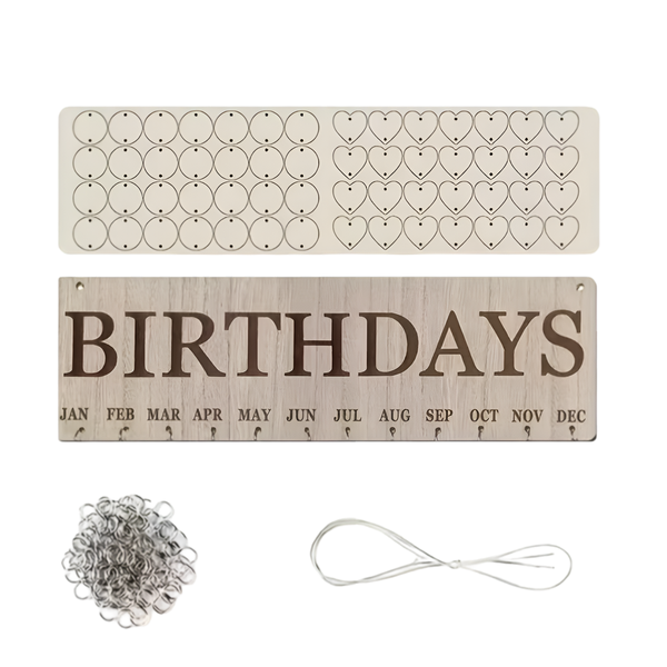 Wooden Birthday Calendar - Wall-Mounted Family Reminder Board with Tags