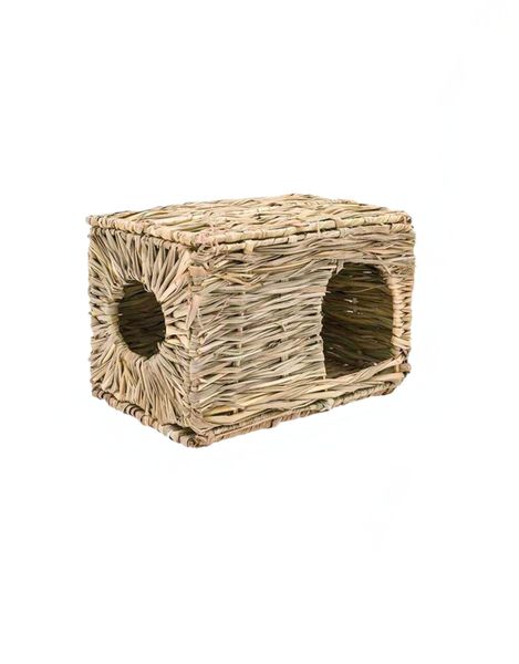 Foldable Woven Straw Pet House Cage for Rabbits, Hamsters, Guinea Pigs