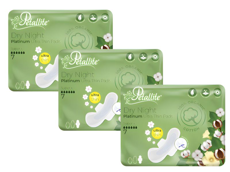 Petallite Organic Dry Night Platinum Ultra-Thin Pads (3 Packets X 7 Pads)