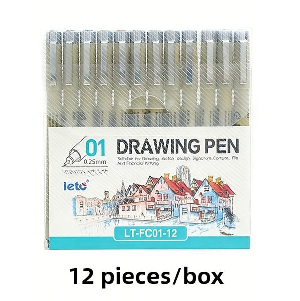 12 pcs 0.25mm Water-Based Needle Pens - Vibrant Colored Pens for Drawing