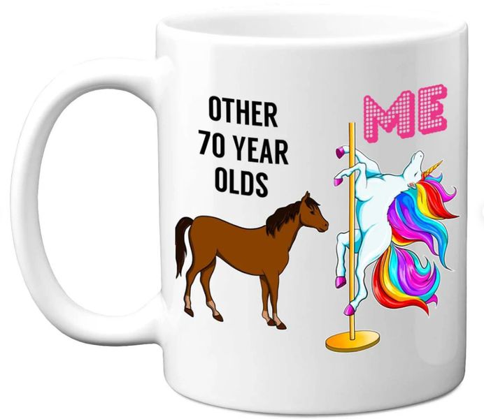 70th Birthday Unicorn Pole Dancing Women Birthday 11oz Premium Coffee Mug