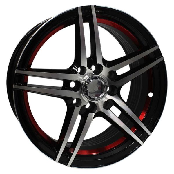 15" Rim - M7077 4/100 Alloy Mag Wheels - Gloss Black with Red - Set of 4