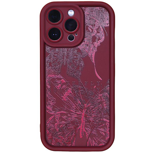 Maroon Phone Case with Butterflies for iPhone 15 Pro