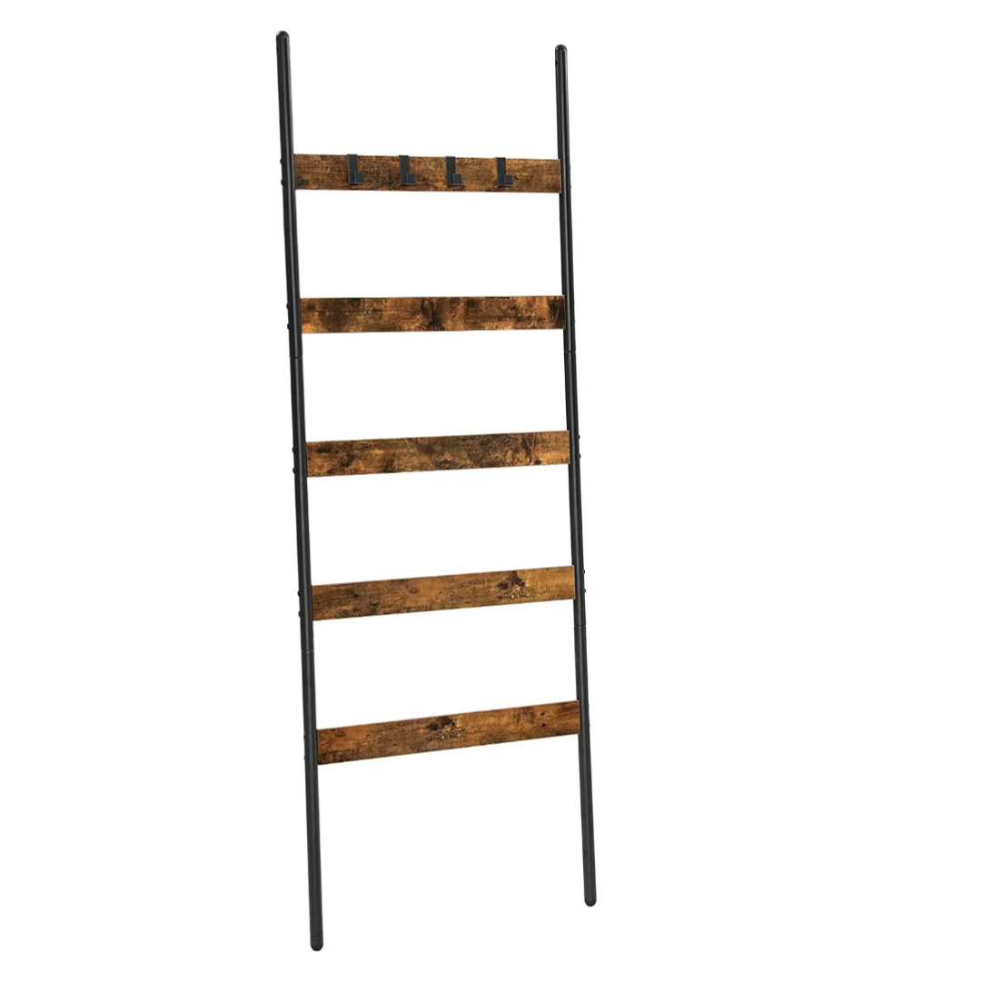 Lifespace Rustic Industrial Blanket & Towel Ladder Rail with Hooks