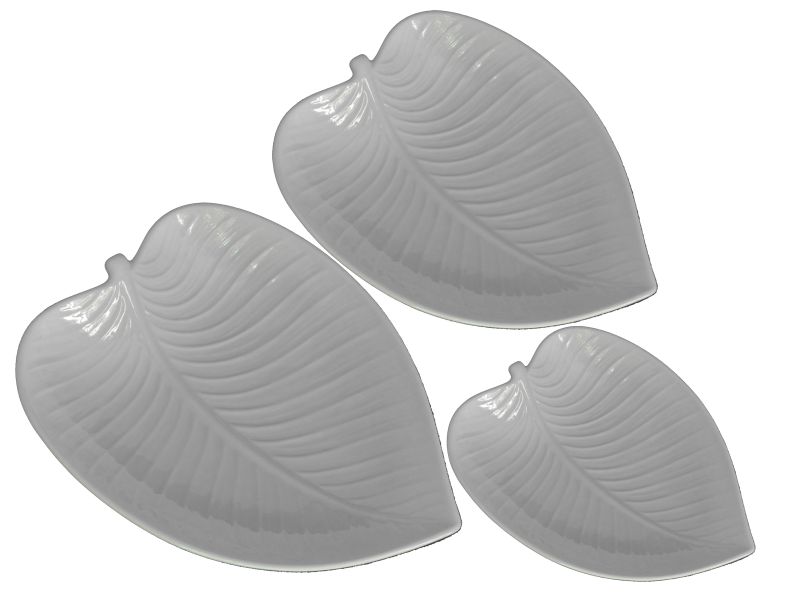 Leaf Shape White Ceramic Serving Platters - Set of 3 (20cm,26cm,32cm)