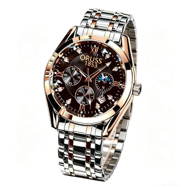 Luxury 3-Eye Calendar Diamond-Encrusted Men's Wristwatch