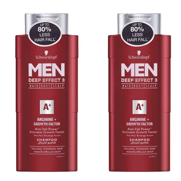 Schwarzkopf Men Deep Effect 3 Arginine Plus Growth Factor Shampoo - 2x250ml