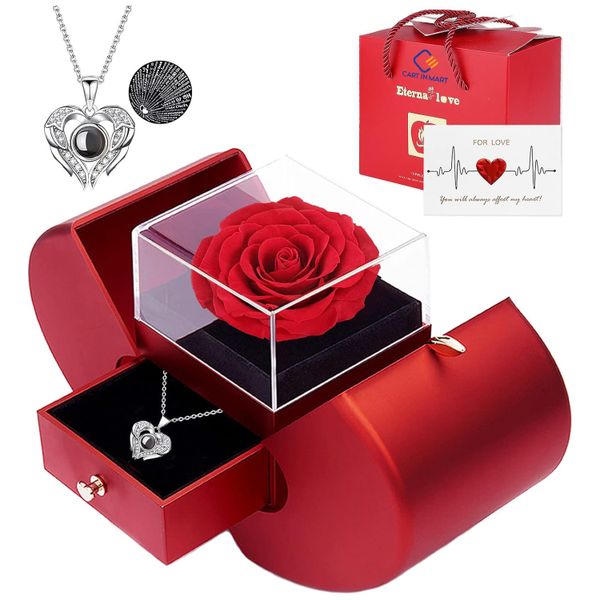 Rose Gift Box with I Love You Necklace in 100 Languages Rose Jewelry Gift
