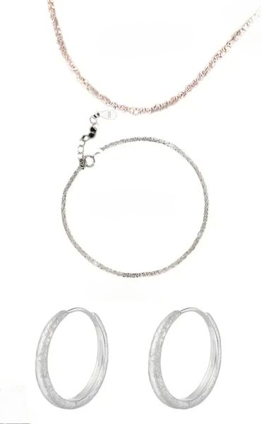 925 Sterling Silver Set, Chain, Bracelet and Earrings