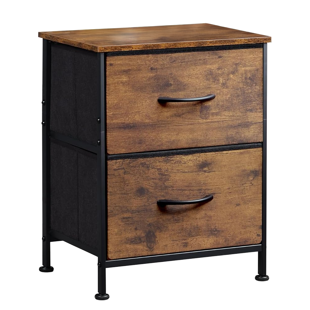 Bedside Table Nightstand End Table with 2 Fabric Storage Drawer