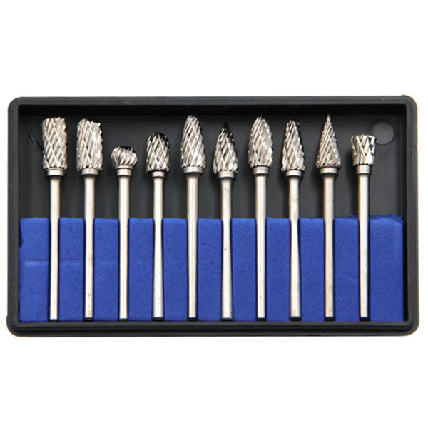 10-Piece Set of 3x6mm Carbide Rotary Files Cutter Heads