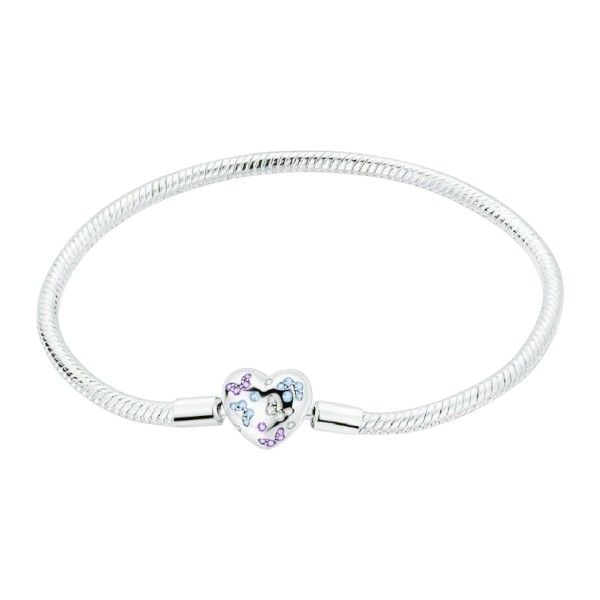 925 Sterling Silver 17cm Snake Bone Bracelet With Heart Shaped Clasp-Silver