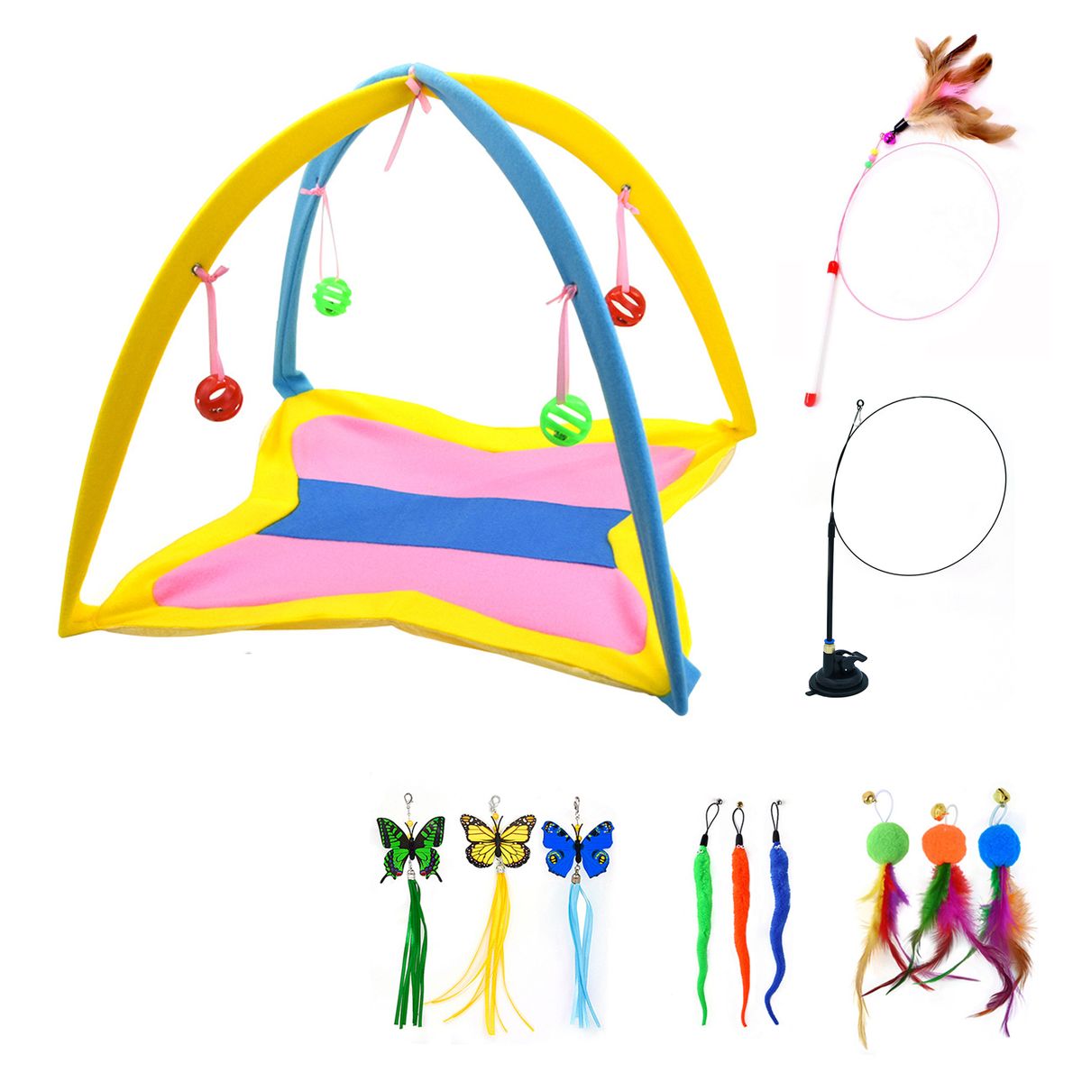 Pet Cat Mobile Activity Playing Mat Tent Toy Bed Blanket House Pat With Bell Balls Mice