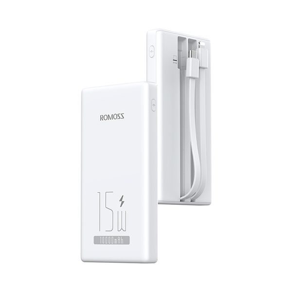 Romoss 10000mAh 15W Slim Power Bank with Built-in Dual Cables