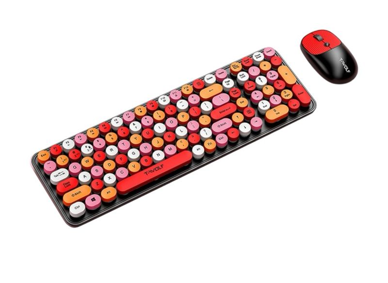 T-WOLF TF350 2.4G Wireless Keyboard Mouse Set Home Office Black&amp;Red