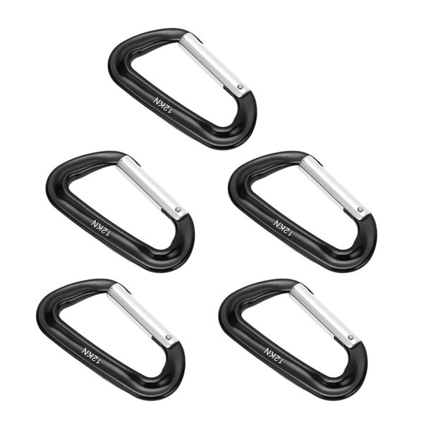 5 Pieces Black 12kN Climbing Carabiners