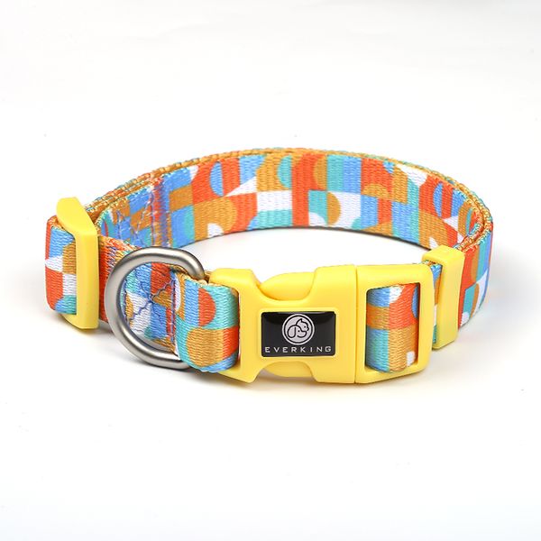 Yellow Dog Collar with Fun Geometric Design