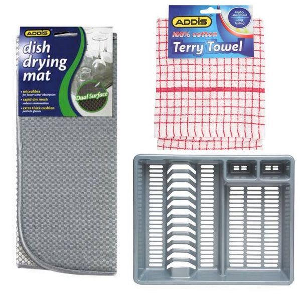Addis - Extra-Large Draining Rack + Dish Drying Mat + Terry Towel