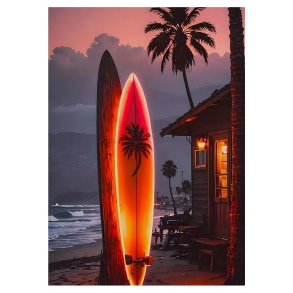 A1 Poster - Neon Orange Surfing Board