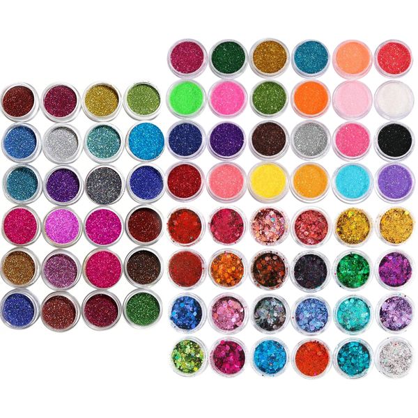 Nail Art Holographic Glitter Powder Collection - Set of 72