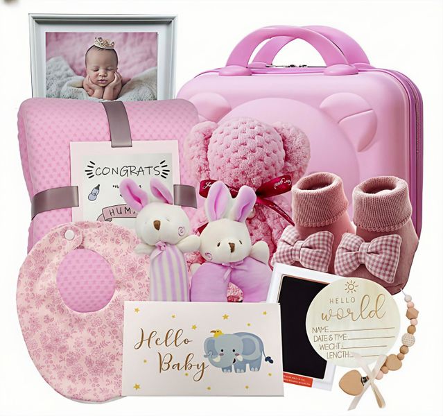 Pink Baby Gift Set - Luxury Newborn Essentials &amp; Keepsakes for Baby Girls