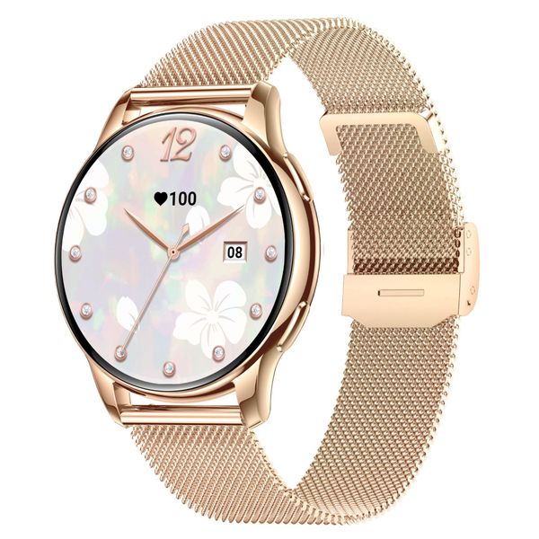 Ladies smart watch, Fitness tracker, Stainless steel +silicon strap, Gold